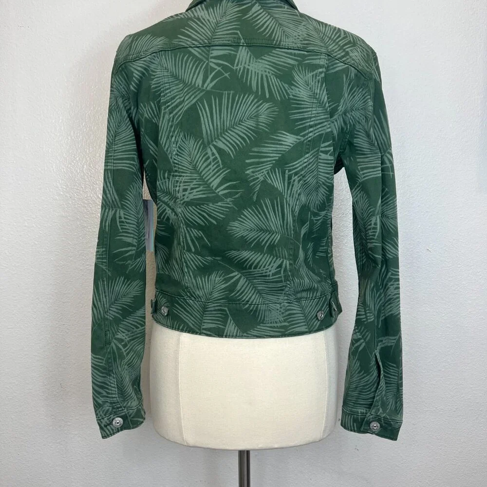 WOMEN'S SIZE M LULAROE GREEN‎ PALM LEAF PRINT  KENNY JACKET DENIM STRETCH